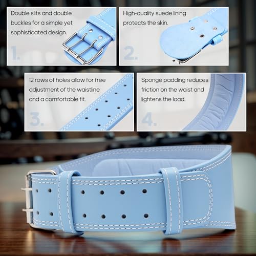 Leather Weight Lifting Belt for Women and Girl 4 Inches Padded Lumbar Support Belt for Workout Training with Adjustable Buckle