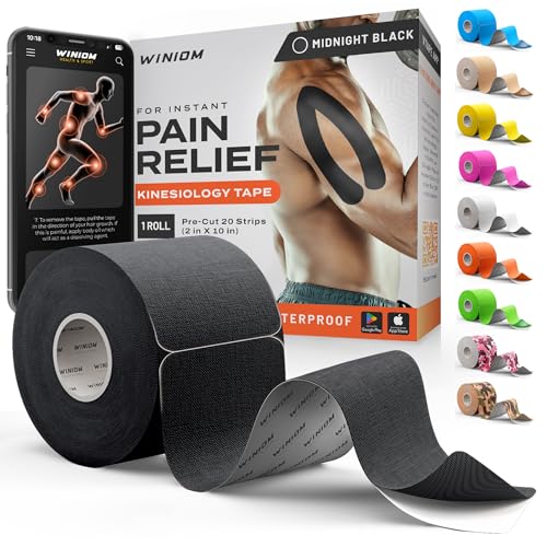 Waterproof Precut Kinesiology Tape Roll - 2x16.4ft Support, Black