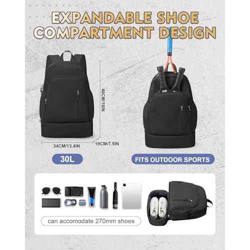 Gym Backpack for Women Men, Lightweight Gym Bag with Shoe Compartment, Waterproof Sports Backpack with Wet Pocket, Black