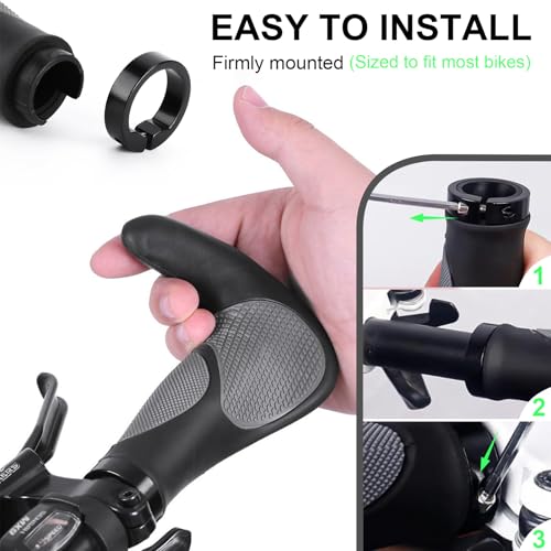 BUCKLOS Ergonomic Bike Handlebar Grips Black-Grey Lock-On MTB Bar Ends