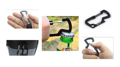 Branded Boards Bushcraft Key Chain Bottle Opener Carabiner Snap Clip Hooks Hiking, Backpacking, Camping, Hunting, Fishing, Biking, Skiing, Tailgate Parties (Bottle Opener Multitool 6-Pack Black)