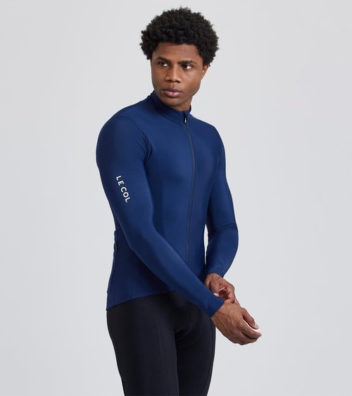 LE COL Men's Pro Aqua Zero Long Sleeve Jersey | Breathable Cycling Shirt | Rear Pockets, Water Resistant, Zip Closure (US, Alpha, Large, Regular, Regular, Navy)