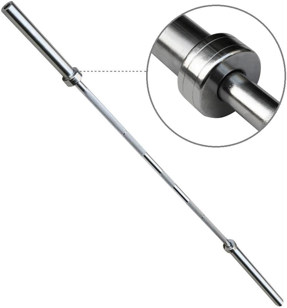 7-Foot Olympic Barbell with Collars - Solid Iron Chrome Weightlifting Rod for Home Gym & Powerlifting