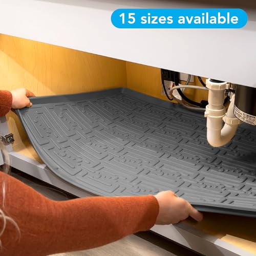 Xtreme Mats Waterproof Under Sink Mat - Grey, 34.25 x 22.25 Inches, Leak-Proof Cabinet Protector