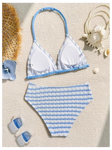 Girls' Tie Dye Smocked Backless Bikini Set - 12 Years Blue & White