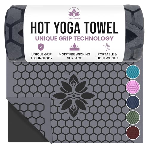 Clever Yoga Non-Slip Hot Yoga Mat Towel - Gray, Single-Sided Microfiber Grip