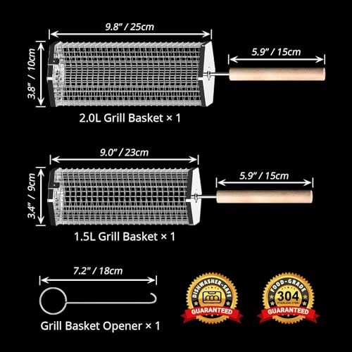 Outdoor Grill Basket with Removable Wooden Handle - Camping & Barbecue Accessory