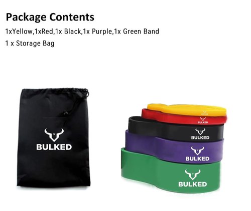 BULKED Resistance Band Set, Pull Up Assist Bands - Stretch Resistance Band Exercise Bands for Men and Woman Resistance Training, Physical Therapy, Home Workouts and Carry Bag Included