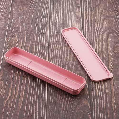 OriGlam 1pcs Reusable Utensils Wheat Straw Travel Cutlery Box, Portable Tableware Flatware Box for Picnic Camping (Pink)