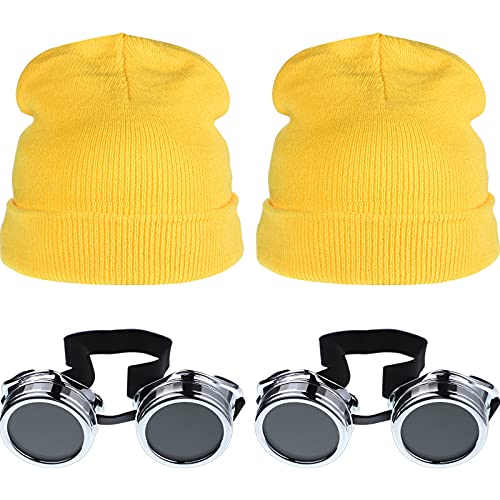 Geyoga Halloween Cosplay Costume Accessories Adult Vintage Steampunk Goggles Punk Sunglasses Yellow Beanie