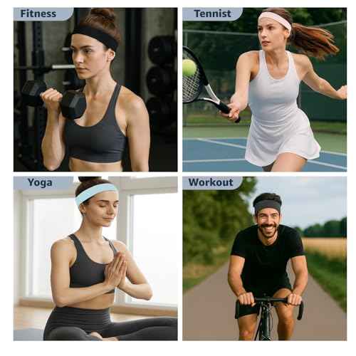 Athletic Sweat Headbands for Women, Moisture Wicking Sweatbands for Men Non-Slip Elastic Sports Hair Bands for Running, Workout, Yoga, Basketball, Tennis, Exercise