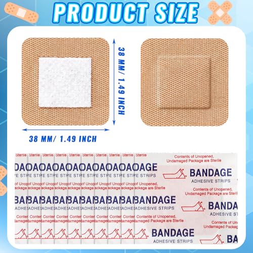 Marsui 200 Pcs Square Adhesive Bandages - 1.5 Inch Tan Non-Latex First Aid