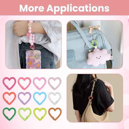 12 Pcs Heart Shaped Keychain Clip Cute Carabiner, Zinc Alloy Spring Snap Hooks for Keys, Bags, Camping, Hiking, Fishing, Travel, DIY Crafts, Fashion Accessories (12 Color)