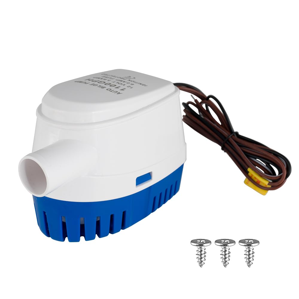 Automatic 12V 1100GPH Marine Bilge Pump with Built-in Float Switch – Auto On/Off Submersible Boat Water Pump, 1-1/8" (29mm) Outlet for Efficient Bilge Water Removal on Boats & Yachts
