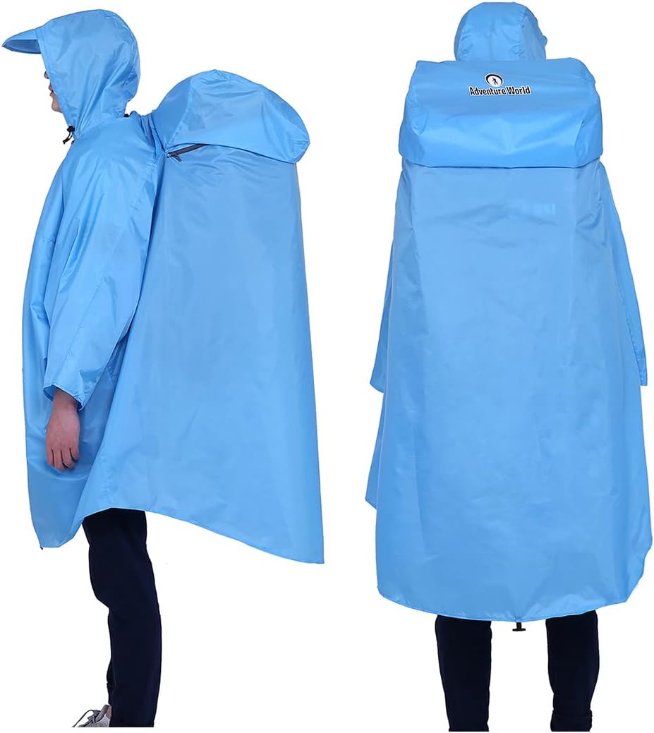 Adventure World Globotrekker Backpack Poncho Lightweight Waterproof Rain Poncho for Hiking, Camping, Travel & Outdoor Use