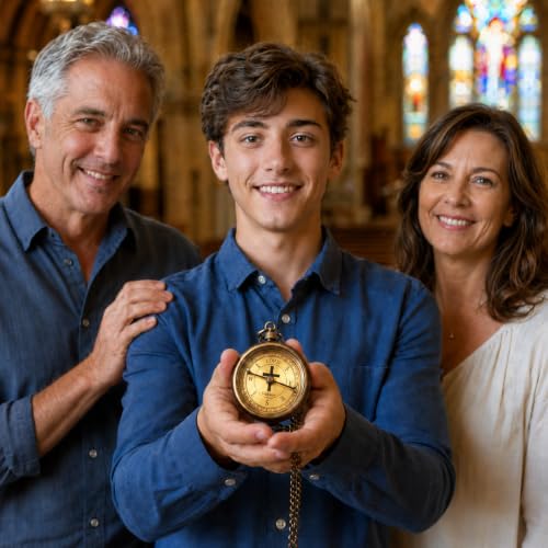 Proverbs 3:5-6 Christian Compass Gift for Baptism Confirmation & Graduation - Wooden Box & Greeting Card Included