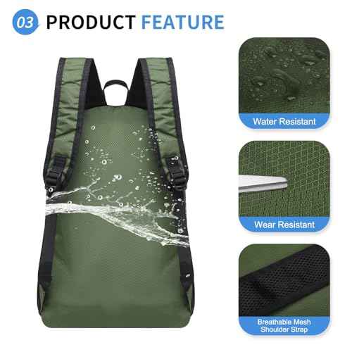 Hiking Daypack Packable, Camping Backpack Water Resistant Lightweight Polyester for Men Women Travel Outdoor