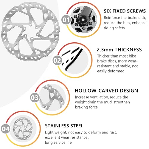 140mm 160mm 180mm 203mm Bike Disc Brake Rotor with 6 Bolts, Bicycle Brakes Stainless Steel Rotors, MTB, Thickness 2.3mm, Center Hole Distance 44mm, for E-Bike E-Scooter MTB (gray-203mm)