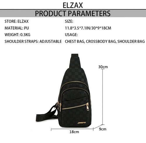 OANEXX Chest Sling Bag Women Crossbody Shoulder Sling Backpack Checkered Chest Fanny Daypack Adjustable (Black-1)