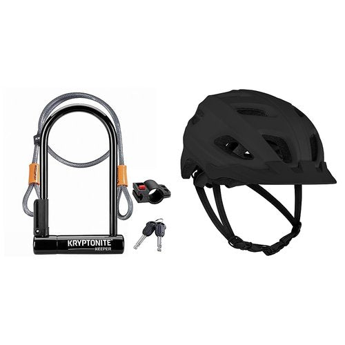Kryptonite Keeper Bike U-Lock Standard with Braided Steel Cable + Retrospec Lennon Bike Helmet