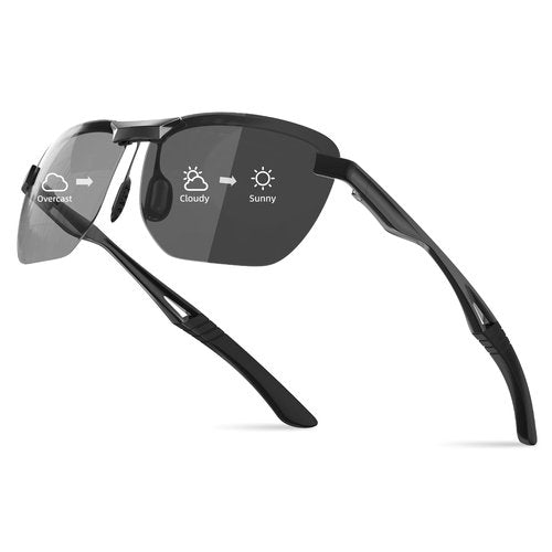 Bloomoak Men's Driving Photochromic Sunglasses Polarized Sunglasses Sports Eyewear Fishing Golf Goggles for UV400 Eyes Protection Ultra Light AL-MG