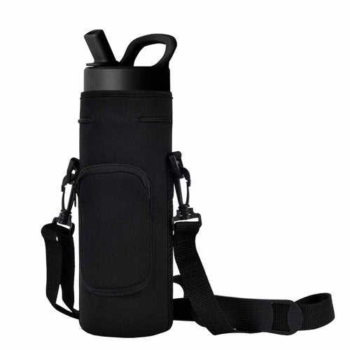 NUENSS-ROR Neoprene Water Bottle Slevee 34 oz Portable Insulated Water Bottle Sling Holder Bag Waterproof Anti-Slip Anti-Scratch Slevee Cover Compatible with Simple Modern Water Bottle (Black, 34oz)