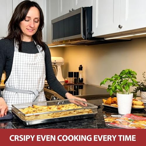 Geesta Stainless Steel Air Fryer Basket with 50 Recipes 16.5x12.5 Inch Extra Large Tray