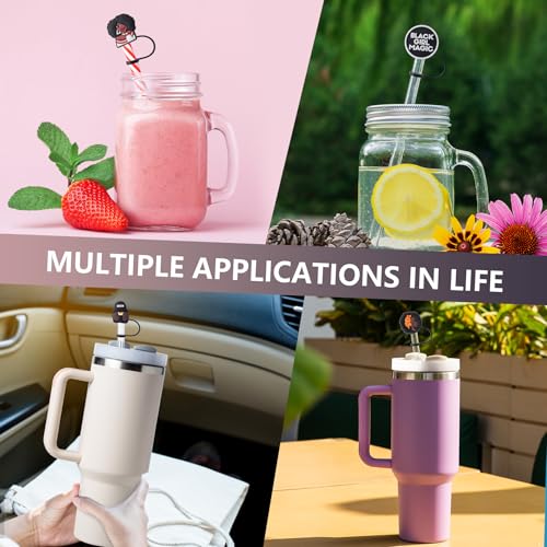 6Pcs Black Girl Straw Cover Cap for Stanley Cup Accessories, 10mm Cute Black Drinking Straw Topper for 40oz 30oz Stanley Tumbler, Dust-Proof Reusable Straw Tips Valentines Decor Gifts for Women