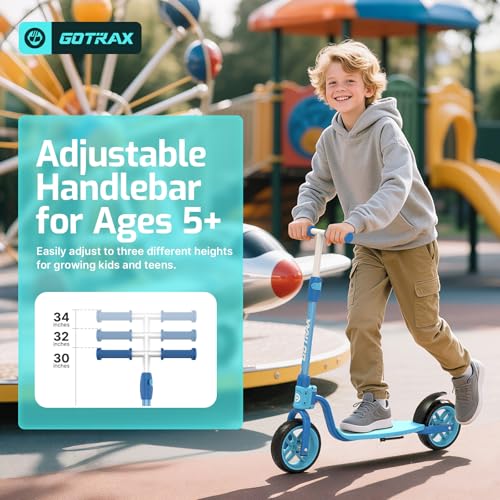 Gotrax KS8 Kick Scooter for Kids 5+, Large 8" Wheels and Height Adjustable Handlebar, Sturdy Wide Deck & Rear Brake, Detachable for Easy Storage, 2 Wheels Scooter for Kids, Teens, Gift for Boy & Girl