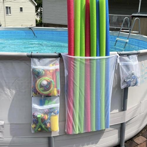 White Mesh Pool Storage Bags Set - 4 Pieces for Pool Toys & Floats