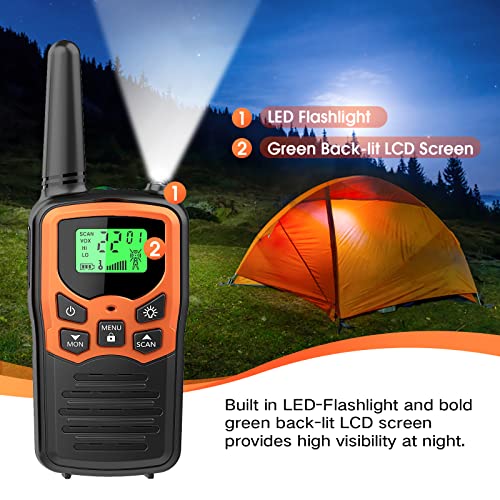 MOICO Walkie Talkies Two-Way Radios for Adults - 4 Pack, Orange, 22 Channels