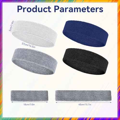 4 Pack Sweatbands for Men & Women ? Soft & Absorbent Cotton Terry Headbands for Sports, Gym, Running, Basketball, and Workouts