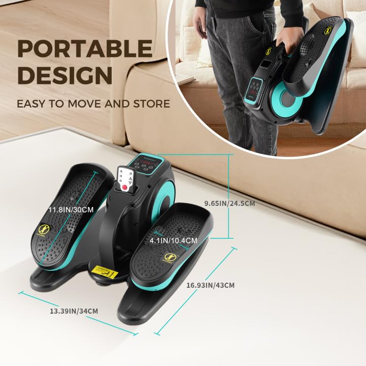 Rollingsurfer Under Desk Elliptical Machine, Electric Leg Exerciser for Seniors, Compact Seated Pedal Exerciser, Portable Elliptical Trainer with Remote and Non-Slip Pedals for Teens Adults