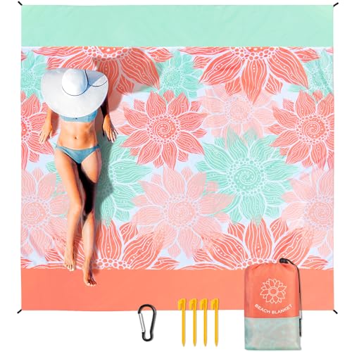 HIHOHO Waterproof Sandproof Beach Blanket Mat 79 x 108 Pink Flower - Quick Drying