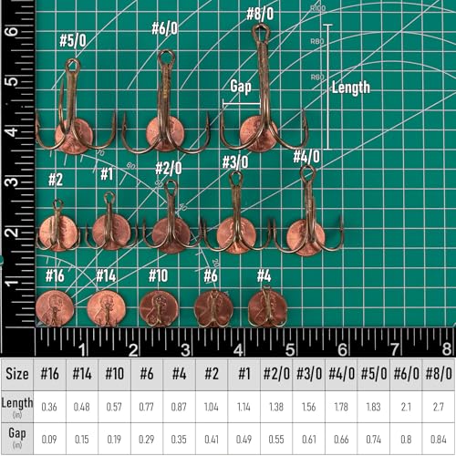 Bronze 4/0 Treble Fishing Hooks - 30 Pack, Saltwater & Freshwater