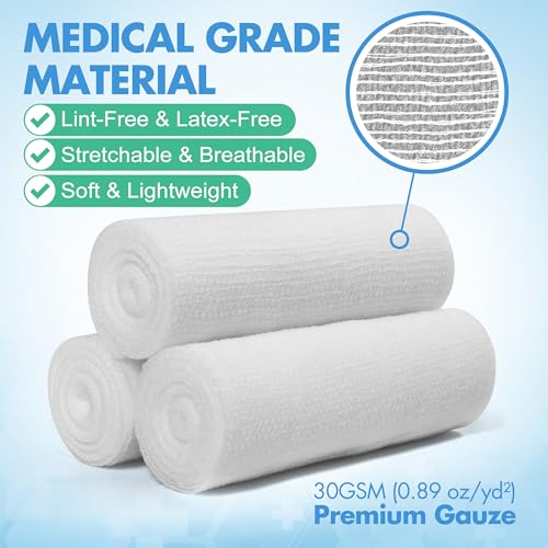 48 Pack Medical-Grade Gauze Rolls 4 Inch x 4.1 Yards - Sterile, Hypoallergenic, Breathable Wound Wraps for First Aid & Wound Care