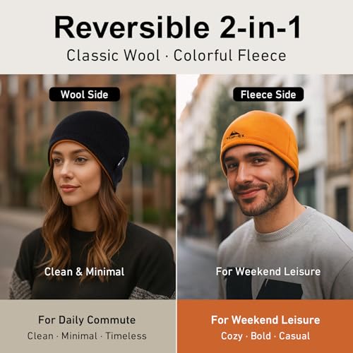 TOP-EX PolarWool¢â Wool Beanie Hat for Men Women Fleece Lined Skull Cap Winter Knit Hat Watch Caps Reversible & Windproof