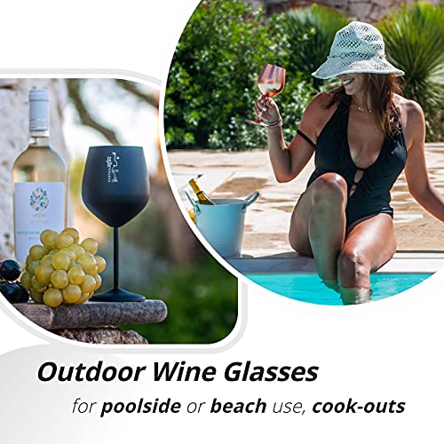Black Stainless Steel Wine Glass Set of 2 - Unbreakable 18 oz Travel & Outdoor Wine Glasses