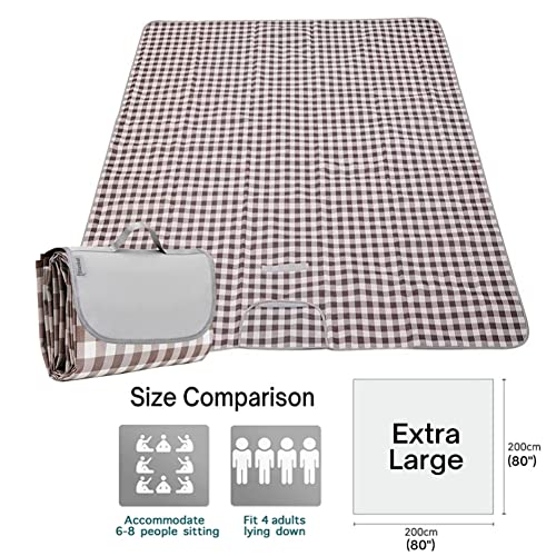 K Y KANGYUN Extra Large Picnic Blanket Outdoor Beach Blankets, Water-Resistant Foldable Sandproof Blankets Cute Picnic Mat for Beach, Camping Grass Lawn Park Mats (Brown 2, 80x80 in)
