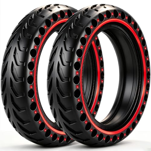 Solid Scooter Tires 8.5x2.0 Red Pattern - Flat-Free 2 Pack
