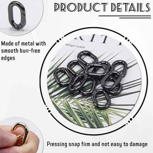 30pcs Black Oval Carabiner Metal Spring Loop Clip, Small Carabiner Metal Spring Key Ring for Bags, Keychain, Dog Tag Clips
