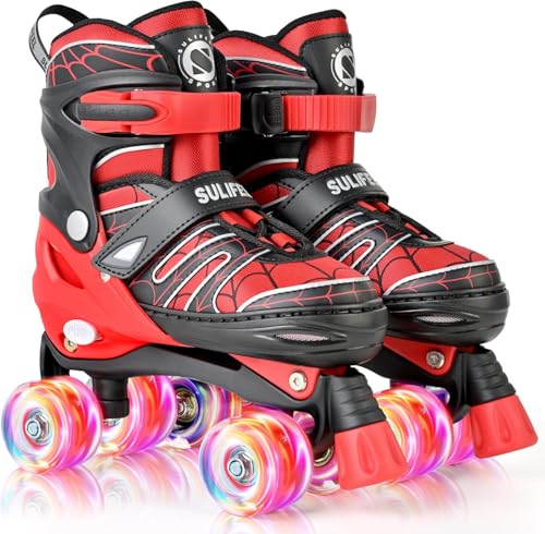 Kids Adjustable Light-Up Roller Skates - Spider Red, Small Size