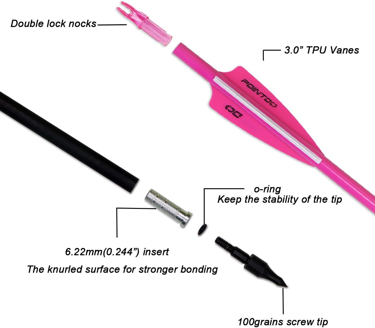 30inch Carbon Arrow Fluorescence Color Targeting and Practice and Hunting Arrows for Compound Bow and Recurve Bow with Removable Tips(Pack of 12)