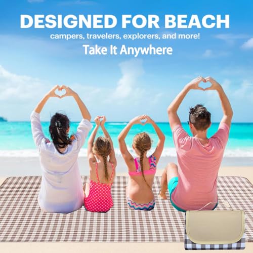 K Y KANGYUN Extra Large Picnic Blanket Outdoor Beach Blankets, Water-Resistant Foldable Sandproof Blankets Cute Picnic Mat for Beach, Camping Grass Lawn Park Mats (Brown 2, 80x80 in)