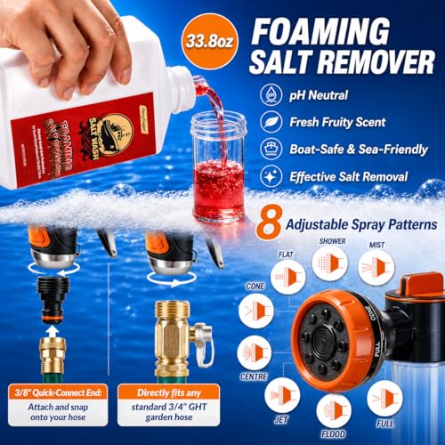 5-in-1 Salt Remover Wash Kit for Boats and Vehicles - pH Neutral Marine Cleaner with Foam Sprayer, Towel, Mitt & Erasers