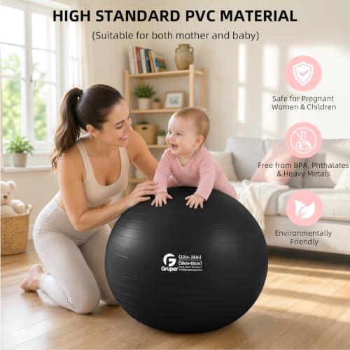 45cm to 75cm Anti-Burst Exercise Ball for Yoga, Pilates & Stability Training
