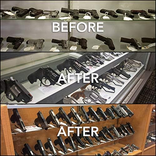 Gun Storage Solutions .22Cal & Larger Kikstand Handgun Display Stands - Free Standing or Glass Shelf Clipping Styles