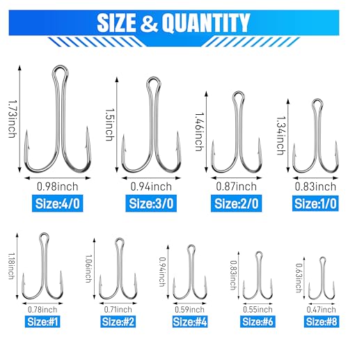 4/0 Double Fishing Hooks - 35pcs Frog Fly Tying Hooks, 3X Strong, Sharp, Open Shank, High Carbon Steel, Barbed, Saltwater & Freshwater