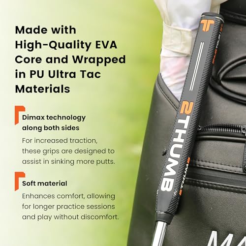 Golf Putter Grip - Lightweight Textured Handle for Consistent Putting - Black, 43mm