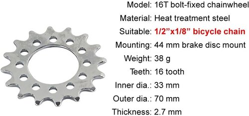 L-faster 16T Fixed Gear for Bicycle Disc Brake Mount Bolts-Fixed Chain Wheel 6 Screw Disc Hub Convert to Fix Gear Single Speed Fixed Cog
